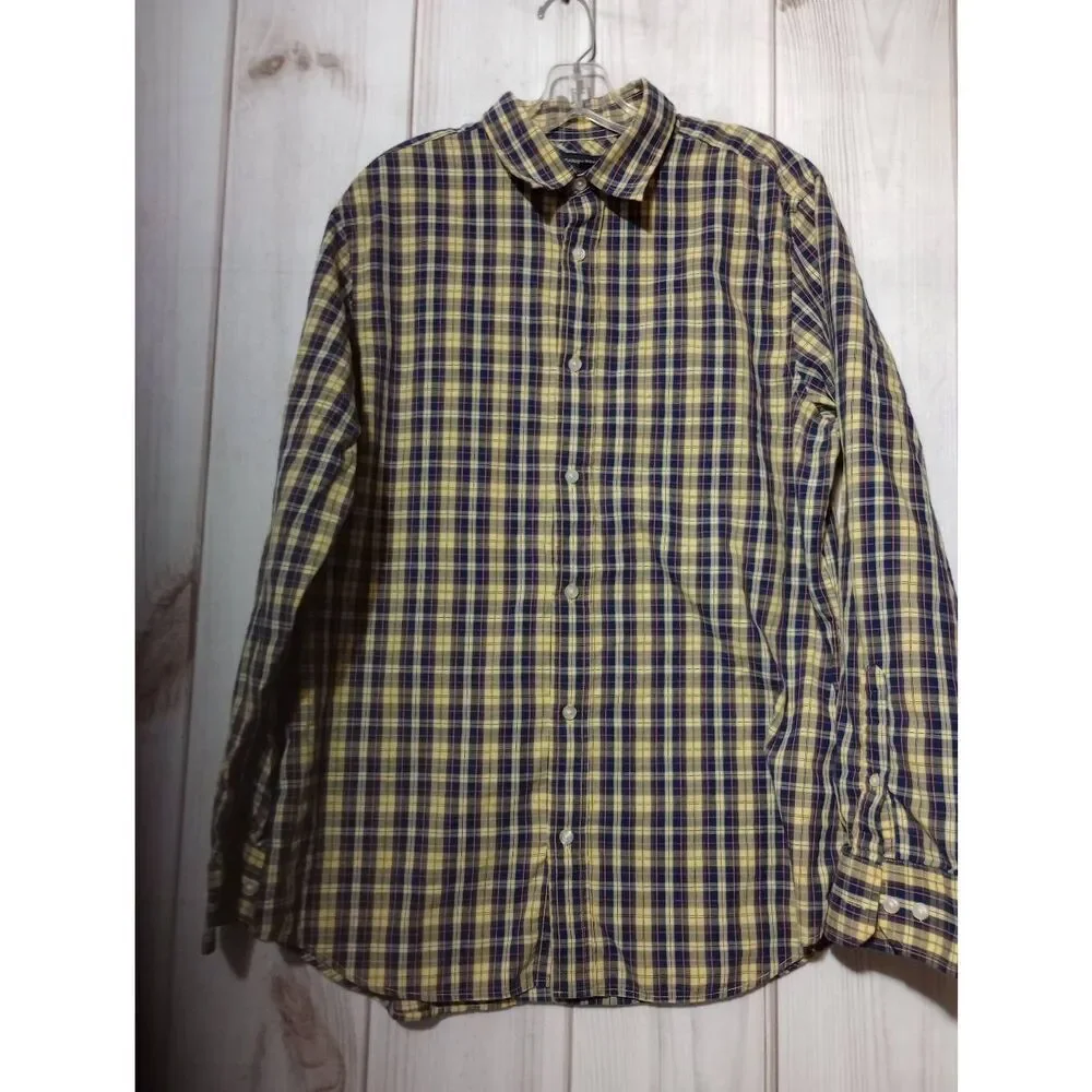 Banana Republic Shirt Men's Large‎ Yellow Blue Button Front Long Sleeve